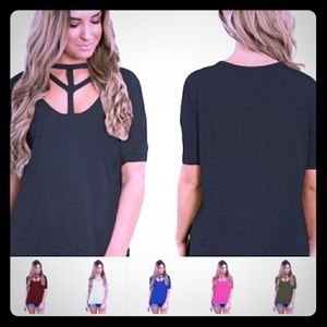 Black choker cut out detail t-shirt.